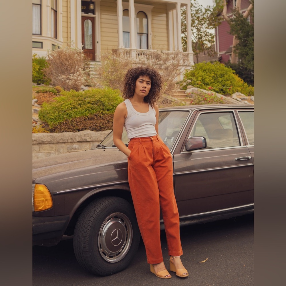 Big Bud Press High-Waist Pleated Rust Trousers